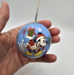 Vintage Disney Mickey Mouse Holding Gift Plastic Christmas Tree Bauble Ornament